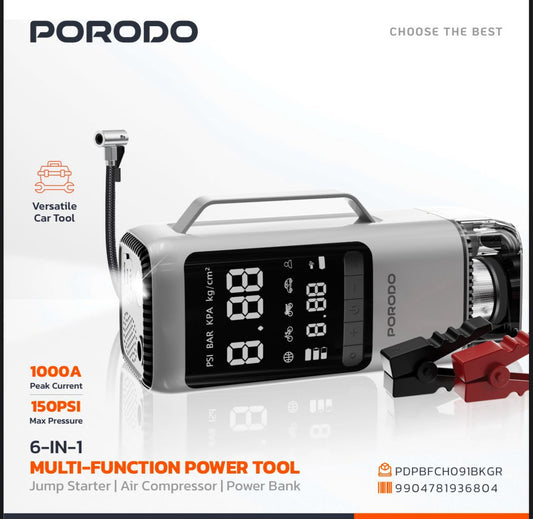Porodo 6-IN-1 Multi Function Power Tool, Jump Starter | Air Compressor | Power Bank