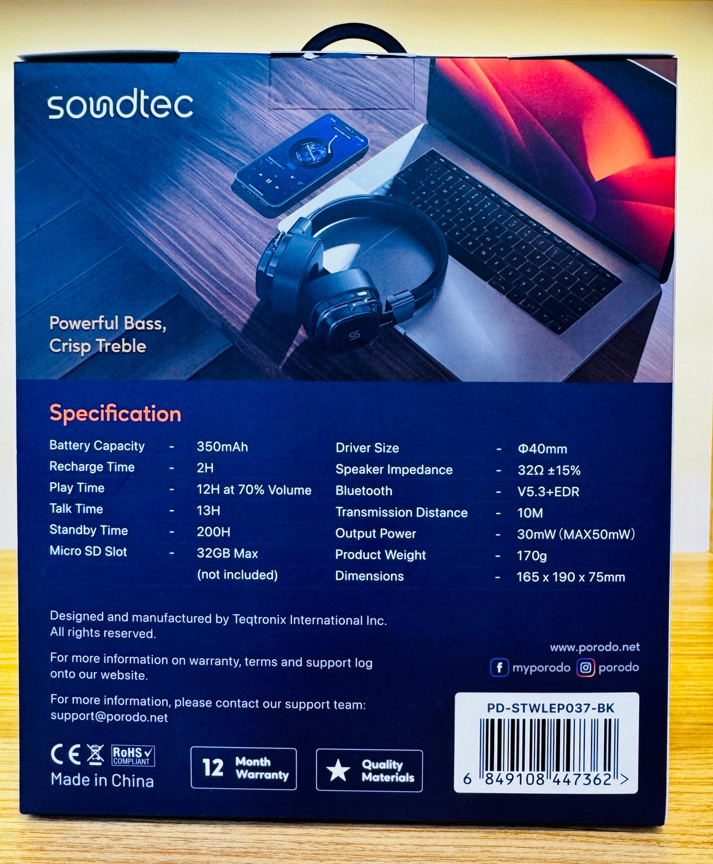 Porodo Soundtec Vintage Wireless ENC Headphone